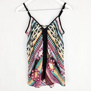 Daytrip Geo Print Sleeveless Camisole Tank Size M Sheer w/ Lace Spaghetti Straps